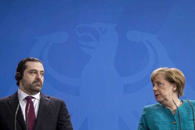April 4, 2017 - Berlin, Germany - German Chancellor Angela Merkel and Lebanese Prime Minister Saad Hariri address a statement to the media before a lunch meeting in Berlin, Germany on April 4, 2017. Berlin Germany  - ZUMAn230 20170404_zaa_n230_056 Copyright: xEmmanuelexContinix