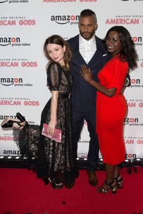 Australian actress and singer Emily Browning, English actor Ricky Whittle and Nigerian actress Yetide Badaki attend the American Gods UK TV Premiere held at One Marylebone in London. APRIL 6th 2017  MISx17725