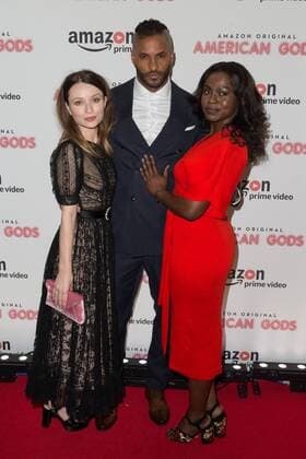 Australian actress and singer Emily Browning, English actor Ricky Whittle and Nigerian actress Yetide Badaki attend the American Gods UK TV Premiere held at One Marylebone in London. APRIL 6th 2017  MISx17725