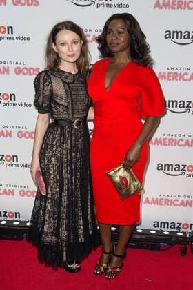 Australian actress and singer Emily Browning and Nigerian actress Yetide Badaki attend the American Gods UK TV Premiere held at One Marylebone in London. APRIL 6th 2017  MISx17725
