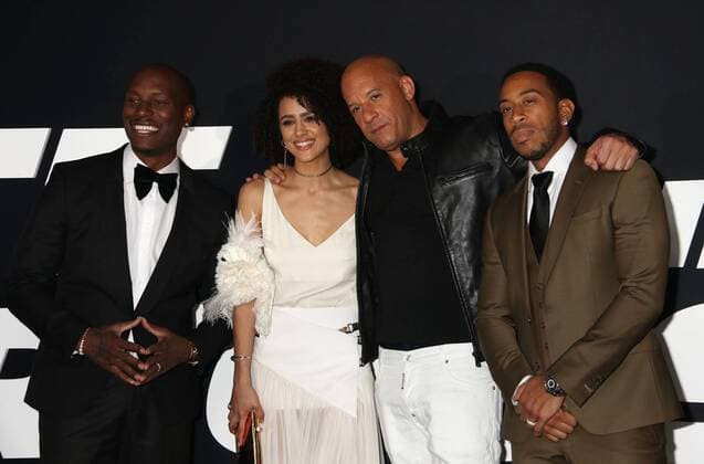 April 8, 2017 - New York, New York, U.S. - Actors TYRESE GIBSON, NATHALIE EMMANUEL, VIN DIESEL and CHRIS LUDACRIS BRIDGES attend the New York Premiere of The Fate of the Furious held at Radio City Music Hall, New York U.S. - ZUMAk03_ 20170408_zaf_k03_256 Copyright: xNancyxKaszermanx