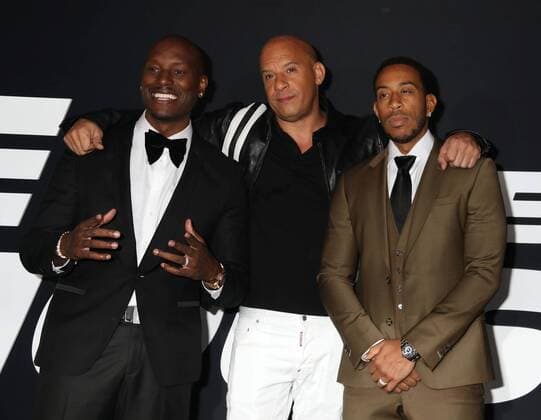 April 8, 2017 - New York, New York, U.S. - Actors TYRESE GIBSON, VIN DIESEL and CHRIS LUDACRIS BRIDGES attend the New York Premiere of The Fate of the Furious held at Radio City Music Hall, New York U.S. - ZUMAk03_ 20170408_zaf_k03_257 Copyright: xNancyxKaszermanx