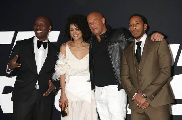 April 8, 2017 - New York, New York, U.S. - Actors TYRESE GIBSON, NATHALIE EMMANUEL, VIN DIESEL and CHRIS LUDACRIS BRIDGES attend the New York Premiere of The Fate of the Furious held at Radio City Music Hall, New York U.S. - ZUMAk03_ 20170408_zaf_k03_259 Copyright: xNancyxKaszermanx