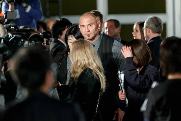 Actor Dave Bautista attends the Galaxy Carpet Event for the film Guardians of the Galaxy Vol. 2 at the Shin-toyosu Brillia Running Stadium on April 10, 2017, Tokyo, Japan. The cast members appeared on stage alongside Japanese voice actors to greet the fans. The world tour of this red carpet event continues worldwide, kicking off in Japan. The film will be release in Japan on May 12.  (gxta_guardiansofthegalaxy2vol027)