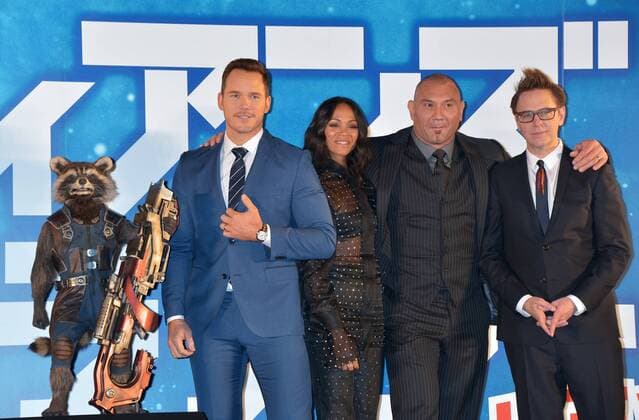 Bilder des Tages (L-R) Actors Chris Pratt, Zoe Saldana, Dave Bautista and director James Gunn attend the promotion event for the film Guardians of the Galaxy Vol.2 in Tokyo, Japan on April 10, 2017.  TKP2017041004 KEIZOxMORI