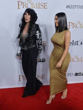 Singer and actress Cher (L) and TV personality Kim Kardashian West attend the premiere of the motion picture historical drama The Promise at TCL Chinese Theatre in the Hollywood section of Los Angeles on April 12, 2017. Storyline: Set during the last days of the Ottoman Empire, The film follows a love triangle between Michael, a brilliant medical student, the beautiful and sophisticated Ana, and Chris - a renowned American journalist based in Paris.  LAP2017041236 JIMxRUYMEN