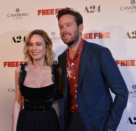 Cast members Brie Larson and Armie Hammer attend the premiere of the motion picture crime thriller Free Fire at the ArcLight Cinema Dome in the Hollywood section of Los Angeles on April 13, 2017. Storyline: Set in Boston in 1978, a meeting in a deserted warehouse between two gangs turns into a shootout and a game of survival.  LAP2017041313 JIMxRUYMEN