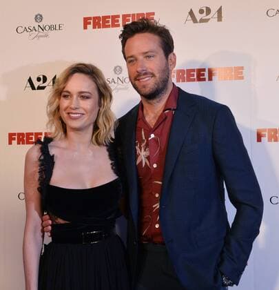Cast members Brie Larson and Armie Hammer attend the premiere of the motion picture crime thriller Free Fire at the ArcLight Cinema Dome in the Hollywood section of Los Angeles on April 13, 2017. Storyline: Set in Boston in 1978, a meeting in a deserted warehouse between two gangs turns into a shootout and a game of survival.  LAP2017041314 JIMxRUYMEN
