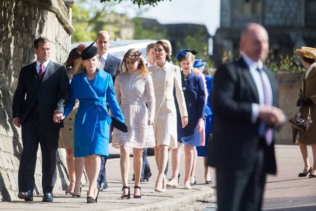 . 16 04 2017. London, United Kingdom. The Duke and Duchess of Cambridge and other members of the UK Royal family arriving at the Easter Sunday church service at Windsor Castle, United Kingdom.  xCPNAxPOOLxx xi-Imagesx IIM-14899-0060