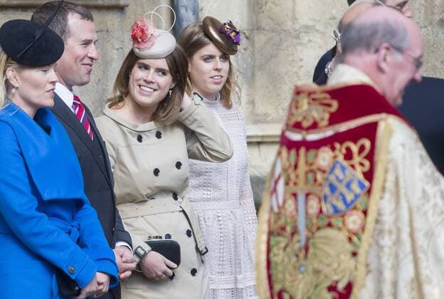 . 16 04 2017. London, United Kingdom. The Duke and Duchess of Cambridge and Princess s Eugenie and Beatrice arriving at the Easter Sunday church service at Windsor Castle, United Kingdom.  xi-Imagesx IIM-14899-0089
