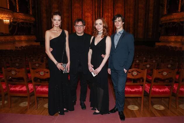 MOSCOW, RUSSIA - APRIL 17, 2017: Ballet dancer Anna Isayeva, Russian film director Valery Todorovsky, Margarita Simonova, principal dancer of Warsaw s Grand Theatre, and Andrei Sorokin, former principal dancer of the Yekaterinburg State Academic Opera and Ballet Theatre, from left, at the premiere of Valery Todorovsky s Bolshoi drama film about ballet, at the Bolshoi Theatre. Valery Sharifulin TASS TS04886E