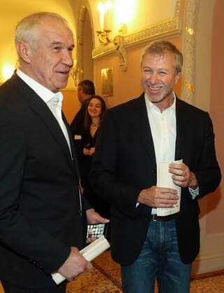 MOSCOW, RUSSIA - APRIL 17, 2017: Actor Sergei Garmash (L) and businessman Roman Abramovich at the premiere of Valery Todorovsky s Bolshoi drama film about ballet, at the Bolshoi Theatre. Valery Sharifulin TASS  TS04888B