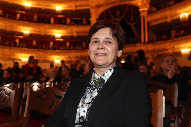 MOSCOW, RUSSIA - APRIL 17, 2017: Irina Prokhorova, editor-in-chief of the New Literary Observer magazine and publishing house, at the premiere of Valery Todorovsky s Bolshoi drama film about ballet, at the Bolshoi Theatre. Valery Sharifulin TASS  TS048894
