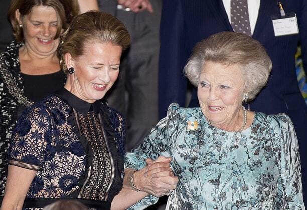 19-04-2017 Delft Princess Beatrix and Pirncess Mabel during the presentation of the 3rd Prince Friso engineering award at the TU Delft. With Dr Martin Baptist, senior scientist at Wageningen Marine Research; Dr Rolf Hut, researcher and lecturer at the TU Delft and Dr Rick Scholte, founder and managing director at Sorama B.V. Engineers who excel in expertise, capacity for innovation, social impact and entrepreneurship qualify for the annual Prince Friso engineers Price.  Copyright: xPPE WERFx