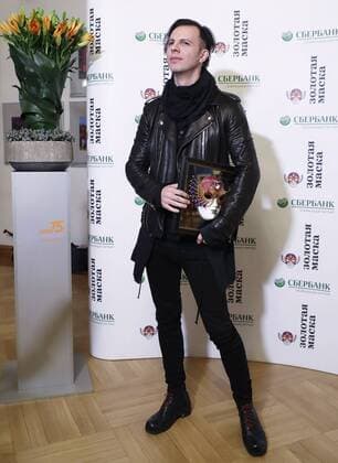 MOSCOW, RUSSIA - APRIL 19, 2017: Greek-Russian conductor Teodor Currentzis poses with an award for Opera Best Conductor for La Traviata, Opera and Ballet Theatre, Perm, at the 2017 Golden Mask award ceremony at the Stanislavsky and Nemirovich-Danchenko Moscow Music Theatre. Artyom Geodakyan TASS  TS048E05