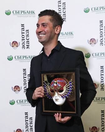 MOSCOW, RUSSIA - APRIL 19, 2017: Russian theatre director Roman Feodori poses with an award for Operetta-Musical Best Director for The Drayman and the King, TYuZ Theatre, Krasnoyarsk, at the 2017 Golden Mask award ceremony at the Stanislavsky and Nemirovich-Danchenko Moscow Music Theatre. Artyom Geodakyan TASS  TS048E19