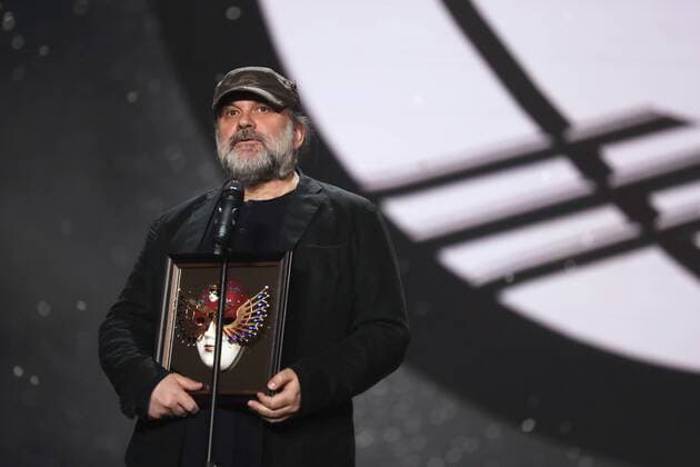 MOSCOW, RUSSIA - APRIL 19, 2017: St Petersburg s Bolshoi Drama Theatre Artistic Director Andrei Moguchy accepts an award for Drama Best Director for The Storm, Bolshoi Drama Theatre, St Petersburg, at the 2017 Golden Mask award ceremony at the Stanislavsky and Nemirovich-Danchenko Moscow Music Theatre. Valery Sharifulin TASS  TS048E1B