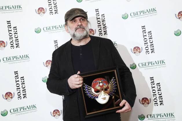 MOSCOW, RUSSIA - APRIL 19, 2017: St Petersburg s Bolshoi Drama Theatre Artistic Director Andrei Moguchy poses with an award for Drama Best Director for The Storm, Bolshoi Drama Theatre, St Petersburg, at the 2017 Golden Mask award ceremony at the Stanislavsky and Nemirovich-Danchenko Moscow Music Theatre. Artyom Geodakyan TASS  TS048E24