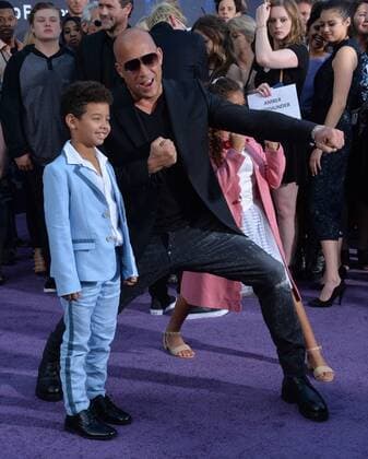 Cast member Vin Diesel and his son Vincent Sinclair (L) and daughter Hania Riley Sinclair attend the premiere of the sci-fi motion picture Guardians of the Galaxy Vol. 2 at the Dolby Theatre in the Hollywood section of Los Angeles on April 19, 2017. Storyline: Set to the backdrop of Awesome Mixtape 2, Guardians continues the team s adventures as they unravel the mystery of Peter Quill s true parentage.  LAP2017041914 JIMxRUYMEN