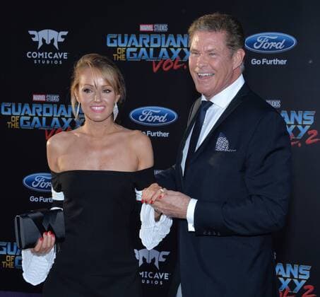 Actor David Hasselhoff and his fianc? Hayley Roberts attend the premiere of the sci-fi motion picture Guardians of the Galaxy Vol. 2 at the Dolby Theatre in the Hollywood section of Los Angeles on April 19, 2017. Storyline: Set to the backdrop of Awesome Mixtape 2, Guardians continues the team s adventures as they unravel the mystery of Peter Quill s true parentage.  LAP2017041928 JIMxRUYMEN
