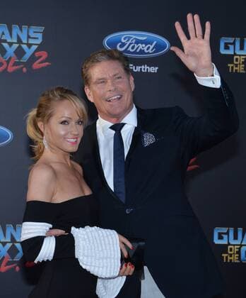 Actor David Hasselhoff and his fianc? Hayley Roberts attend the premiere of the sci-fi motion picture Guardians of the Galaxy Vol. 2 at the Dolby Theatre in the Hollywood section of Los Angeles on April 19, 2017. Storyline: Set to the backdrop of Awesome Mixtape 2, Guardians continues the team s adventures as they unravel the mystery of Peter Quill s true parentage.  LAP2017041929 JIMxRUYMEN