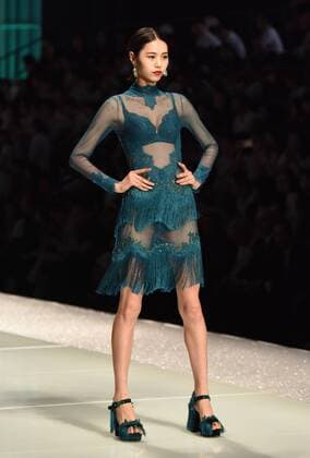 April 19, 2017 - Shenzhen, Shenzhen, China - Shenzhen, CHINA-April 19 2017: (EDITORIAL USE ONLY. CHINA OUT) A model presents one piece of Oleno creation during the 2017 China (Shenzhen) International Brand Underwear Fair in south China s Shenzhen, April 19th, 2017. Shenzhen China  - ZUMAs145 20170419_zaa_s145_201 Copyright: xOuxJinweix