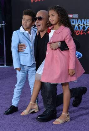 Cast member Vin Diesel and his son Vincent Sinclair (L) and daughter Hania Riley Sinclair attend the premiere of the sci-fi motion picture Guardians of the Galaxy Vol. 2 at the Dolby Theatre in the Hollywood section of Los Angeles on April 19, 2017. Storyline: Set to the backdrop of Awesome Mixtape 2, Guardians continues the team s adventures as they unravel the mystery of Peter Quill s true parentage.  LAP2017041958 JIMxRUYMEN