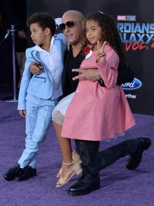 Cast member Vin Diesel and his son Vincent Sinclair (L) and daughter Hania Riley Sinclair attend the premiere of the sci-fi motion picture Guardians of the Galaxy Vol. 2 at the Dolby Theatre in the Hollywood section of Los Angeles on April 19, 2017. Storyline: Set to the backdrop of Awesome Mixtape 2, Guardians continues the team s adventures as they unravel the mystery of Peter Quill s true parentage.  LAP2017041959 JIMxRUYMEN