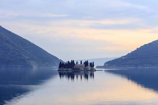 Sunset over the Island of Sveti Dordje in Montenegro. Copyright: xMarkxBauer LOOPxIMAGESx MBR25716WT11
