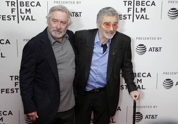 Robert De Niro and Burt Reynolds arrive on the red carpet at the Dog Years Premiere during 2017 Tribeca Film Festival at Cinepolis Chelsea on April 22, 2017 in New York City.  NYP20170422109 JOHNxANGELILLO