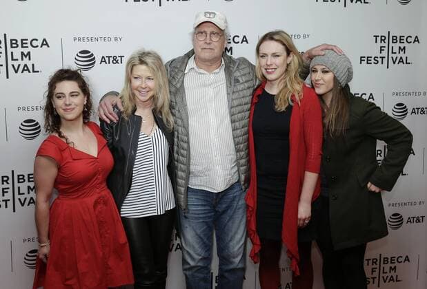 Chevy Chase and family arrive on the red carpet at the Dog Years Premiere during 2017 Tribeca Film Festival at Cinepolis Chelsea on April 22, 2017 in New York City.  NYP20170422125 JOHNxANGELILLO
