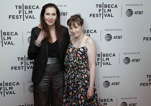 Laurie Simmons and Lena Dunham arrive on the red carpet at the My Art screening during the 2017 Tribeca Film Festival at Cinepolis Chelsea on April 22, 2017 in New York City.  NYP20170422132 JOHNxANGELILLO