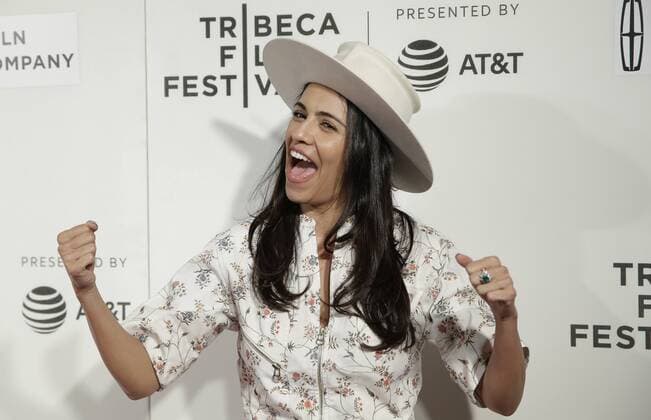 Olga Segura arrives on the red carpet at The Dinner Premiere at BMCC Tribeca PAC on April 24, 2017 in New York City.  NYP20170424165 JOHNxANGELILLO