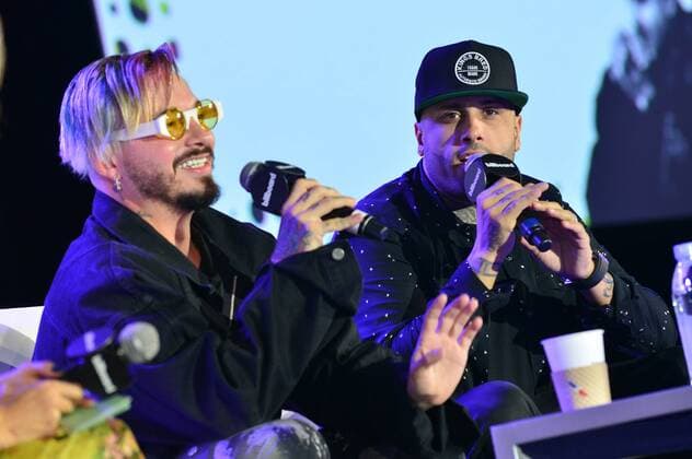 Colombian singer J. Balvin (L) and US-Dominican-Puerto Rican singer Nicky Jam take part at the Billboard Latin Muisc Awards Conference, at the Ritz Carlton Hotel in Miami, Florida, United States, 26 April 2017. Balvin assured that after Despacito by Luis Fonsi and Daddy Yankee there wil be more producitons that mix reggaeton and English pop. J BALVIN AND NICKY JAM SAY THAT THERE WILL BE MORE FUSION OF REGGAETON AND POP !ACHTUNG: NUR REDAKTIONELLE NUTZUNG!  Copyright: xGiorgioxVierax MIA001 20170427-636288573503565954