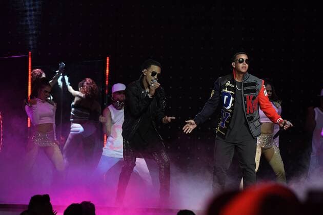 Latin artist Ozuna and Daddy Yankee performs during the 2017 Billboard Latin Music Awards and Show at the Bank United Center, University of Miami, Miami, Florida on April 27, 2017.  MIA20170427246 GARYxIxROTHSTEIN