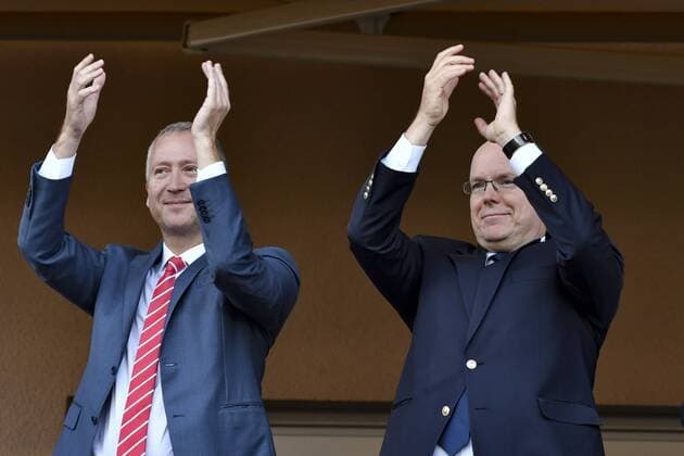 Fürst Albert II. von Monaco besucht Fußballspiel des AS Monaco Le prince Albert II de Monaco et Vadim Viktorovitch Vasilyev (Vice president de l AS Monaco) lors du match Monaco vs Toulouse FOOTBALL : AS Monaco vs Toulouse - Ligue 1 - 29 04 2017 NorbertScanella Panoramic 