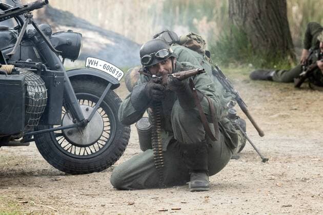 April 29, 2017 - Sofia, Bulgaria - Reenactment near Sofia, Bulgaria, on 29 April 2017 of the Battle of the Transdanubian Hills during the World War II, a defensive operation of the Bulgarian Army against German Wehrmacht forces who were trying to capture the north bank of the Drava river. Sofia Bulgaria  - ZUMAn230 20170429_zaa_n230_758 Copyright: xHristoxVladevx