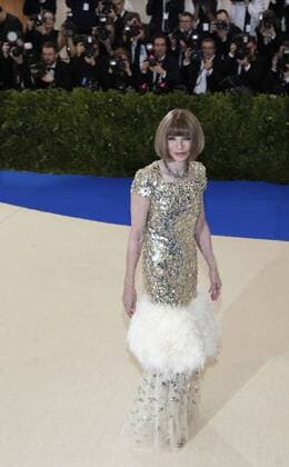 Vogue editor-in-chief Anna Wintour arrives on the red carpet at the Costume Institute Benefit at The Metropolitan Museum of Art celebrating the opening of Rei Kawakubo Comme des Garcons: Art of the In-Between in New York City on May 1, 2017.  NYP20170501105 JOHNxANGELILLO