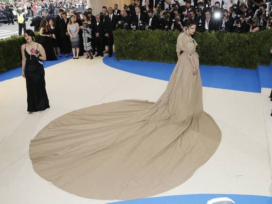 Priyanka Chopra arrives on the red carpet at the Costume Institute Benefit at The Metropolitan Museum of Art celebrating the opening of Rei Kawakubo Comme des Garcons: Art of the In-Between in New York City on May 1, 2017.  NYP20170501149 JOHNxANGELILLO