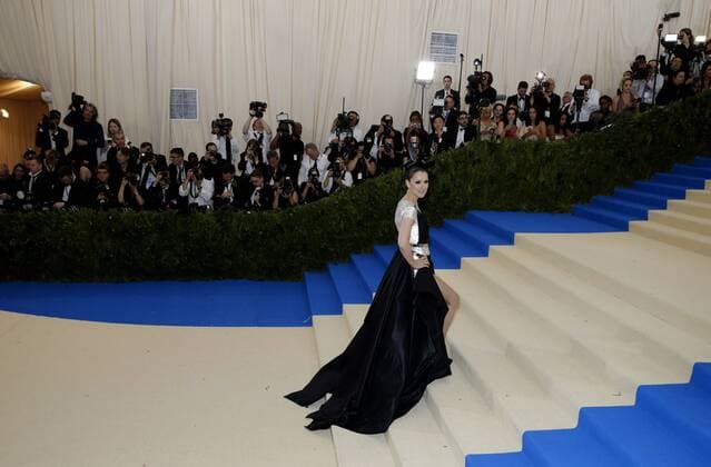 Celine Dion arrives on the red carpet at the Costume Institute Benefit at The Metropolitan Museum of Art celebrating the opening of Rei Kawakubo Comme des Garcons: Art of the In-Between in New York City on May 1, 2017.  NYP20170501538 JOHNxANGELILLO