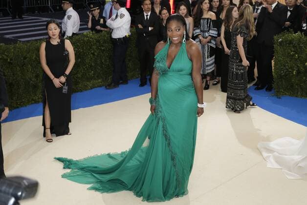 Serena Williams arrives on the red carpet at the Costume Institute Benefit at The Metropolitan Museum of Art celebrating the opening of Rei Kawakubo Comme des Garcons: Art of the In-Between in New York City on May 1, 2017.  NYP20170501595 JOHNxANGELILLO