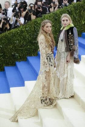 Mary-Kate and Ashley Olsen arrives on the red carpet at the Costume Institute Benefit at The Metropolitan Museum of Art celebrating the opening of Rei Kawakubo Comme des Garcons: Art of the In-Between in New York City on May 1, 2017.  NYP20170501600 JOHNxANGELILLO