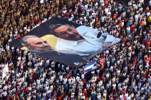 (170502) -- HAVANA, May 2, 2017 -- People hold a photograph of late revolutionary leader Fidel Castro (L) and Cuban President Raul Castro during a parade to commemorate the International Workers Day at the Jose Marti Revolution Square in Havana, Cuba, on May 1, 2017. ) (gl) CUBA-HAVANA-SOCIETY-INT L WORKERS DAY JoaquinxHernandez 