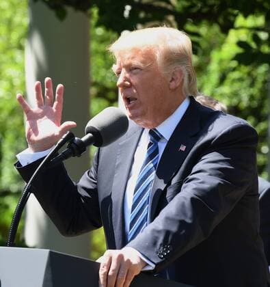 U.S. President Donald Trump speaks as he awards the Commander-In-Chief Trophy to the U.S. Air Force Academy during ceremony event in the Rose Garden of the White House in Washington, DC on May 2, 2017. The trophy is given annually to the winner of the Army, Navy and Air Force football rivalry.  WAP20170502113 PATxBENIC