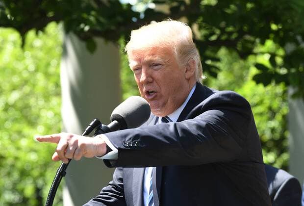 U.S. President Donald Trump speaks as he awards the Commander-In-Chief Trophy to the U.S. Air Force Academy during ceremony event in the Rose Garden of the White House in Washington, DC on May 2, 2017. The trophy is given annually to the winner of the Army, Navy and Air Force football rivalry.  WAP20170502115 PATxBENIC