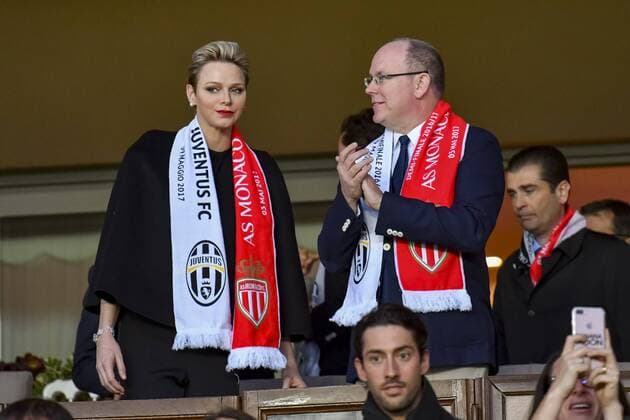Albert II de Monaco et sa femme Charlene Wittstock CELEBRITES : AS Monaco vs Juventus de Turin - Ligue des champions - 1 2 finale - 03 05 2017 NorbertScanella Panoramic 