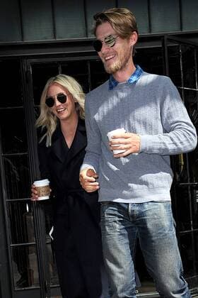 Actress Kaley Cuoco and her boyfriend Karl Cook have coffee to go as they leave a downtown hotel on May 3 2017 in New York City Kaley Cuoco;Karl Cook (Kaley Cuoco s boyfriend) New York United States  514236