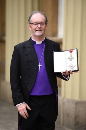 . 05 05 2017. London, United Kingdom. The Right Reverend James Jones with his award after being made a Knight Commander at an Investiture at Buckingham Palace in London.  xCPNAx xi-Imagesx IIM-15042-0029