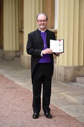 . 05 05 2017. London, United Kingdom. The Right Reverend James Jones with his award after being made a Knight Commander at an Investiture at Buckingham Palace in London.  xCPNAx xi-Imagesx IIM-15042-0030