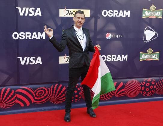 May 7, 2017 - Kiev, Ukraine - Francesco Gabbani from Italy poses during the Red Carpet ceremony of the Eurovision song Contest, in Kiev, 7 May, 2017. The Eurovision Song Contest (ESC) 2017 will contest consist of two semi-finals that will be held on 9 and 11 May and a grand final that will take place on 13 May at the International Exhibition Centre in Kiev. Kiev Ukraine  - ZUMAn230 20170507_zaa_n230_305 Copyright: xStrx
